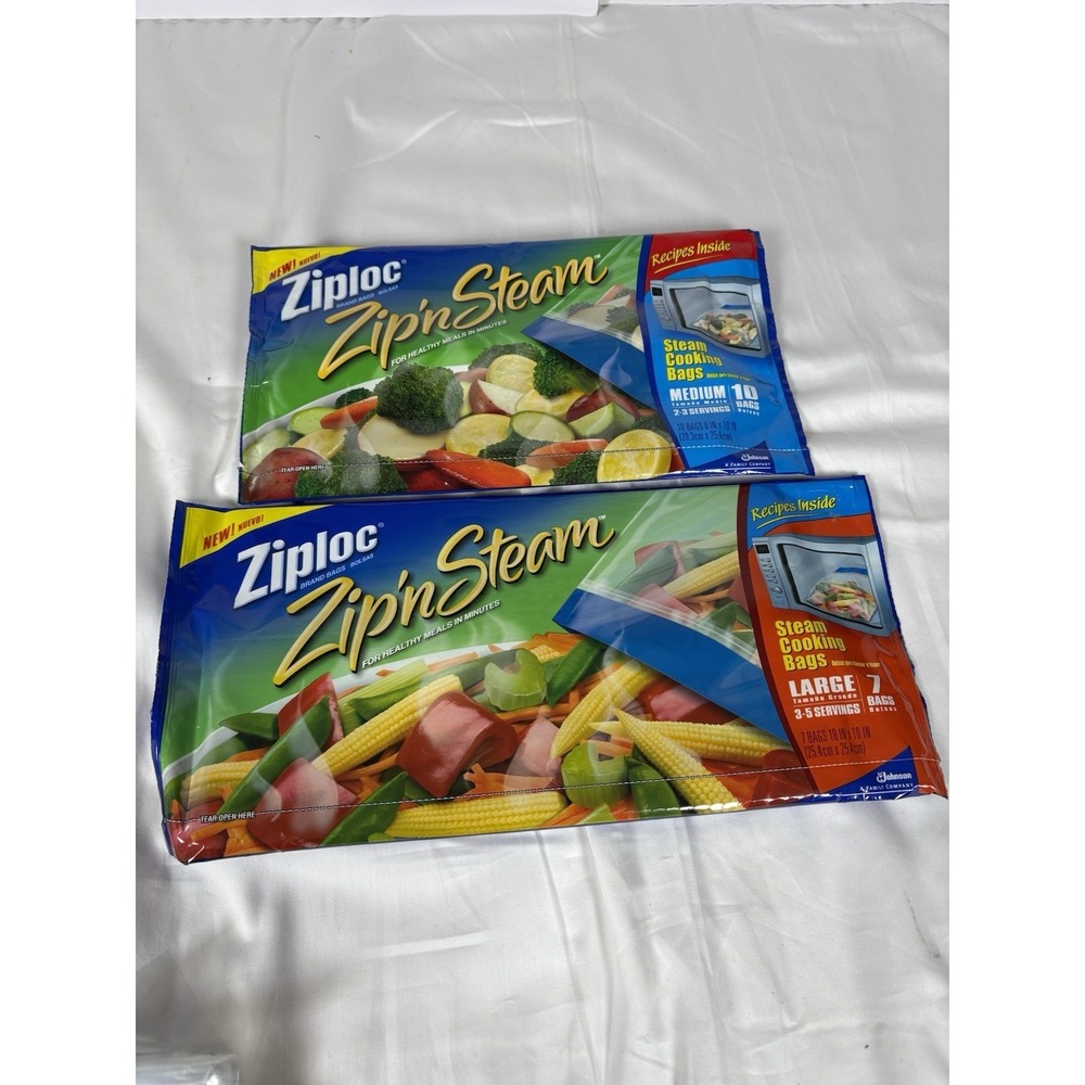 Ziploc Zip'n Steam Microwave Steam Cooking Bags Lot Medium & Large NEW 17 Bags